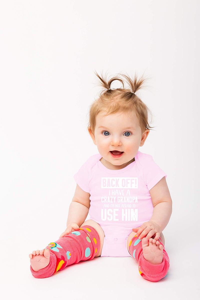 Funnwear Back Off !! I Have a Crazy Grandpa and I'm Not Afraid To Use Him - Funny Baby Essentials Romper (6 Months, Pink) - Image 3